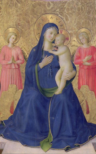 Das Bosco ai Frati Altarbild: Die Jungfrau und das Kind auf dem Thron mit zwei Engeln, 1452 (Detail) von Fra Angelico